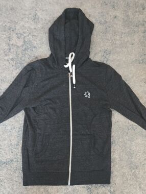 Express Dark Charcoal Zip-Up Hoodie with White Drawstring